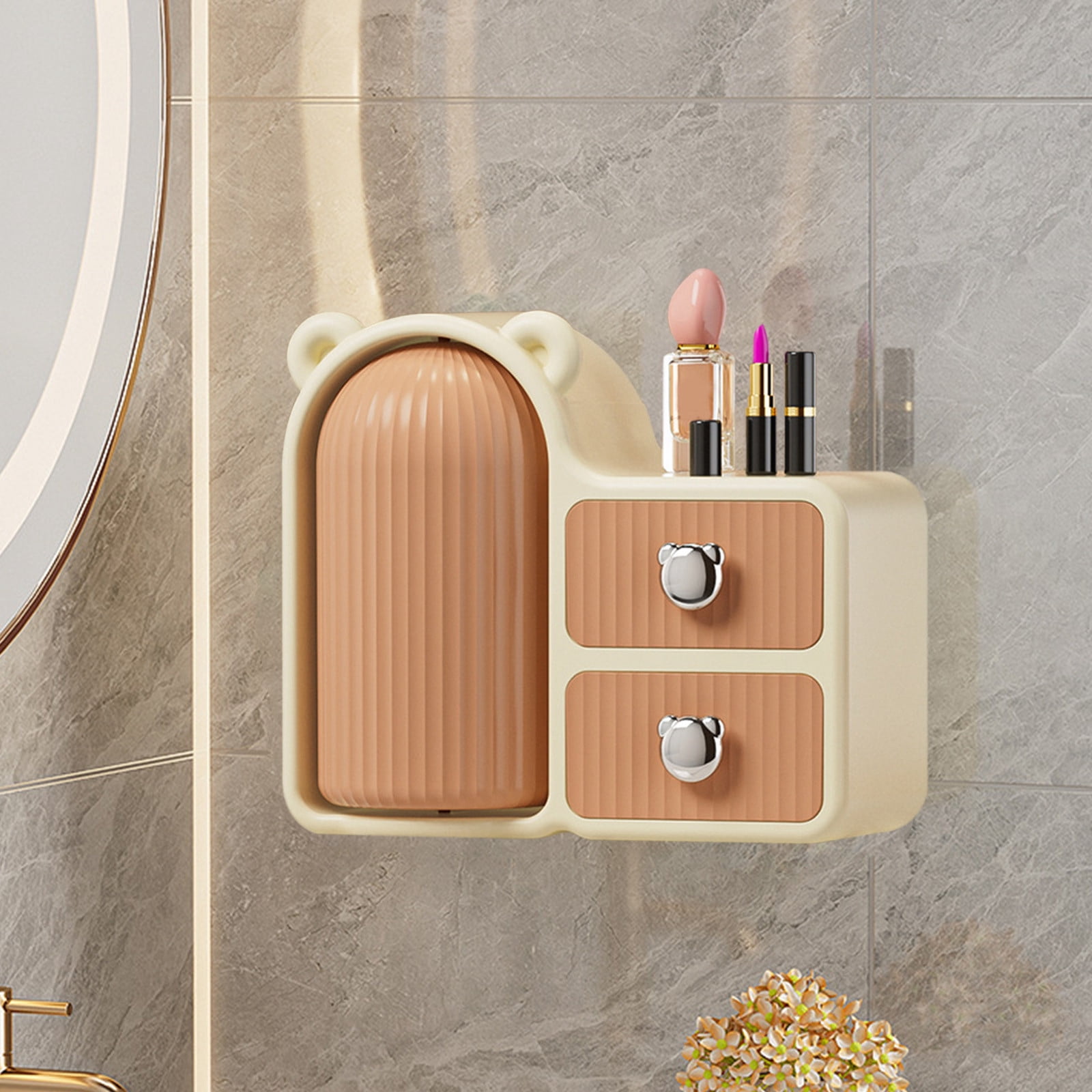 CheAAlet 360° Rotating Makeup Organizer Countertop - Large Brown ABS Cosmetic Caddy with Multi ...