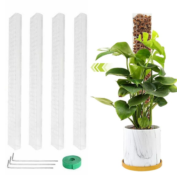 CheAAlet 4 Pcs 24 inch Plastic Moss Pole for Plants Monstera, Plant Poles for Climbing Plants, Plant Support for indoor Plants Work with Sphagnum Moss Clear