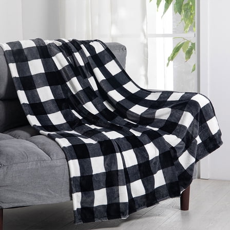 CheAAlet Black Plaid Fleece Blanket - Double Sided Flannel, Heavy & Cozy Sofa Blanket, Office Gift, 130x150cm (51.18x59.05)