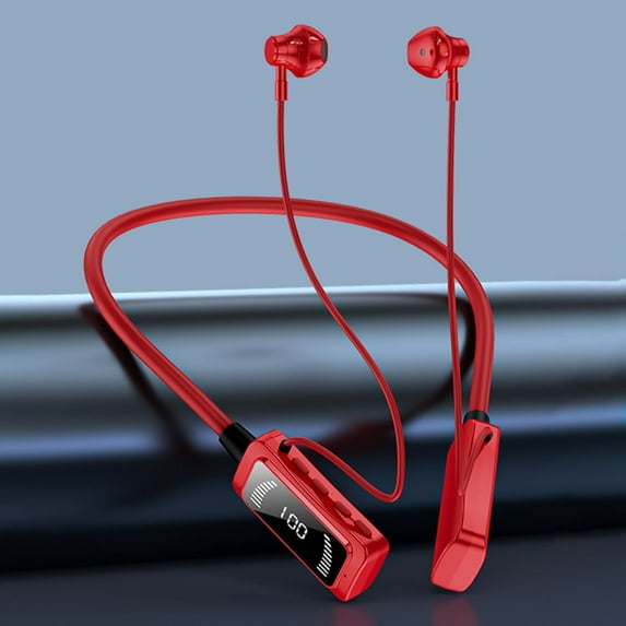 CheAAlet Bluetooth Headset with 5.3 Wireless Technology - Long-Lasting, Noise-Cancelling, HD Sound Quality for Sports & Daily Use - including Card insertion Function & LED Power Display Red