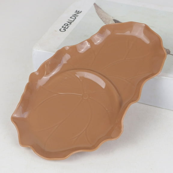 CheAAlet Brazilian Wood Tray for Plants, White Ceramic Plates Desk Decor, Lotus Leaf Pot Desktop Decoration, Wooden Plant Stand for Office.