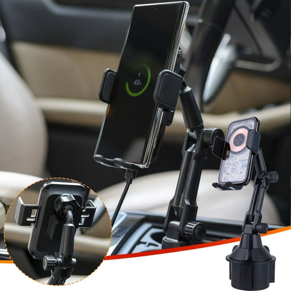 CheAAlet Car Mounted Water Cup Wireless Charger, 15W Fast Charging Car Phone Holder, Wireless Charging Car Cup Holder Mount, Electric Tensioning Car Mount Wireless Charger