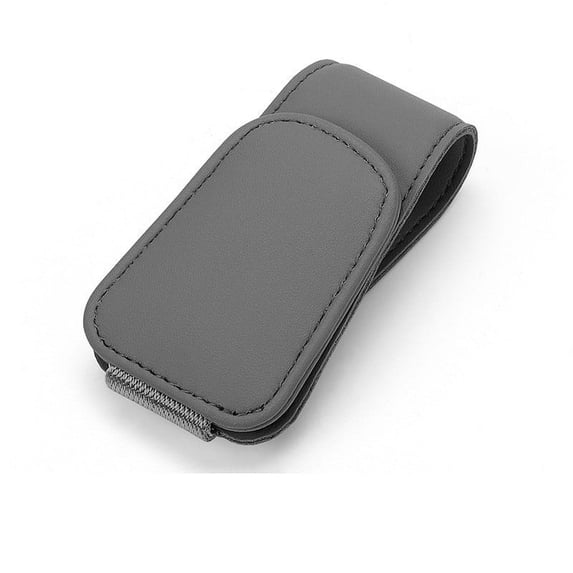 CheAAlet Car Sunglasses Holder - Magnetic Leather Sunglass Clip for Car Visor, Secure Sunglasses Storage Pouch with Elastic Straps, No More Misplaced Glasses Gray