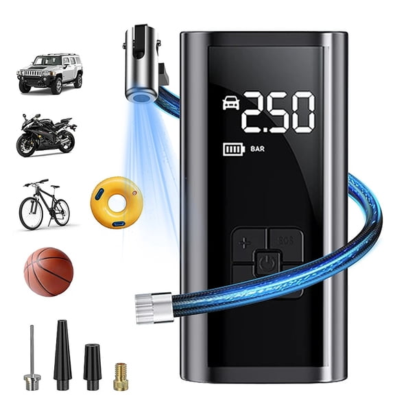 CheAAlet Corded Digital Models Of Car inflatable Pump Electric Pump Car with Portable Tire Filling Lighting Pump Pump inflator Black