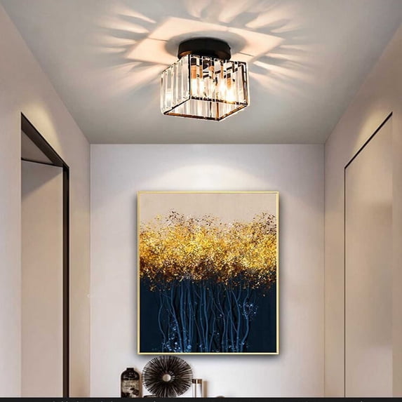 CheAAlet Crystal and Iron Art Ceiling Lights, Warm Yellow LED Balcony Lighting, Luxury Modern Porch Ceiling Lamp, Nordic Style Corridor Ceiling Light