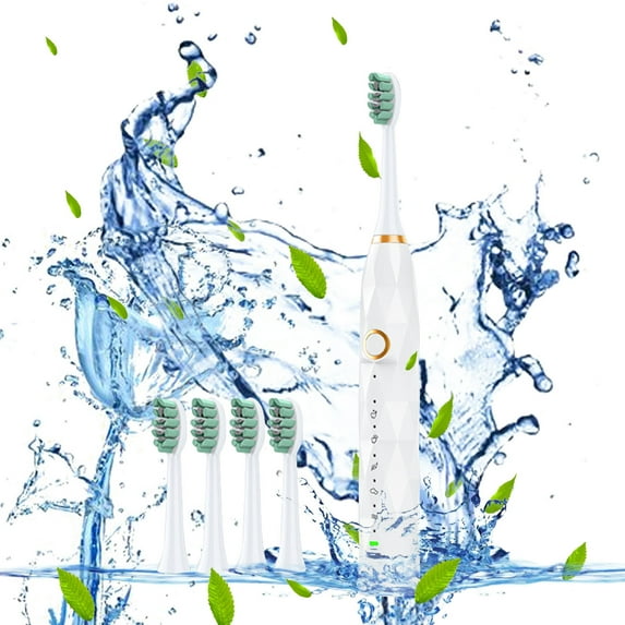 CheAAlet Electric Toothbrush with 5 Brush Heads, 5 Cleaning Modes,Smart 15-speed Timer Electric Toothbrush IPX8 -Newly Upgraded Electric-Deep Cleaning,USB Charging, IPX8 Waterproof White