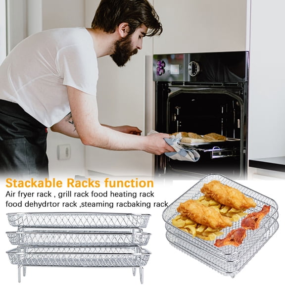 CheAAlet Fryer Basket Set for Toaster Oven - 304 Food-Grade Stainless Steel, Sturdy Fence Design, Easy to Clean, Wide Application for Baking, Frying, and Roasting White