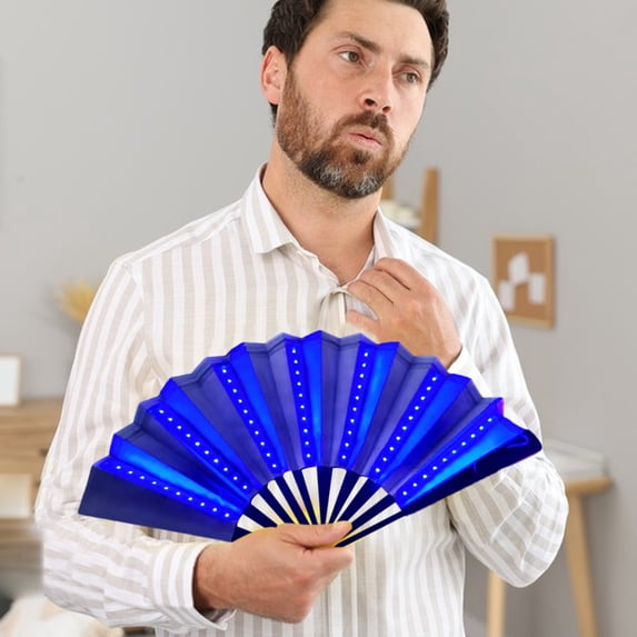 CheAAlet Luminous Fan Folding Fan Festival Accessories Dance Fan Folding Hand Fan LED Hand Fan Silk Fan Dance Handheld Fan Handheld Fan Blue