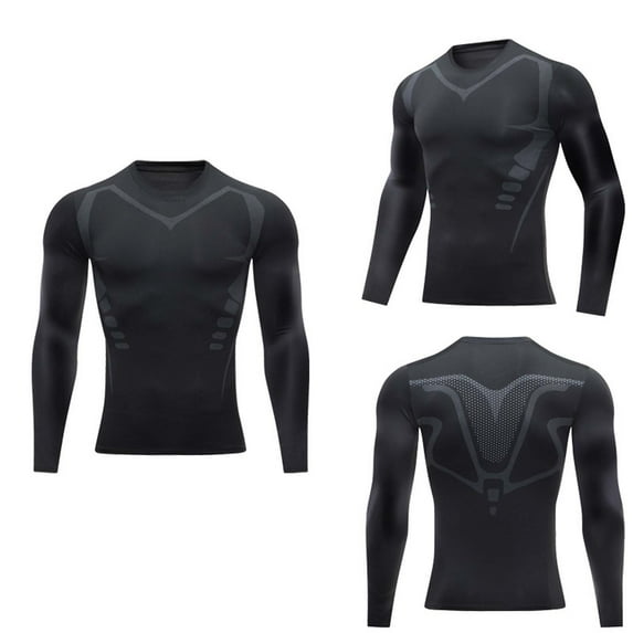 CheAAlet Men's Long Sleeved Running Compression Top - Quick Drying, Sweat-Wicking, and Body Shaping for Fitness and Running Black