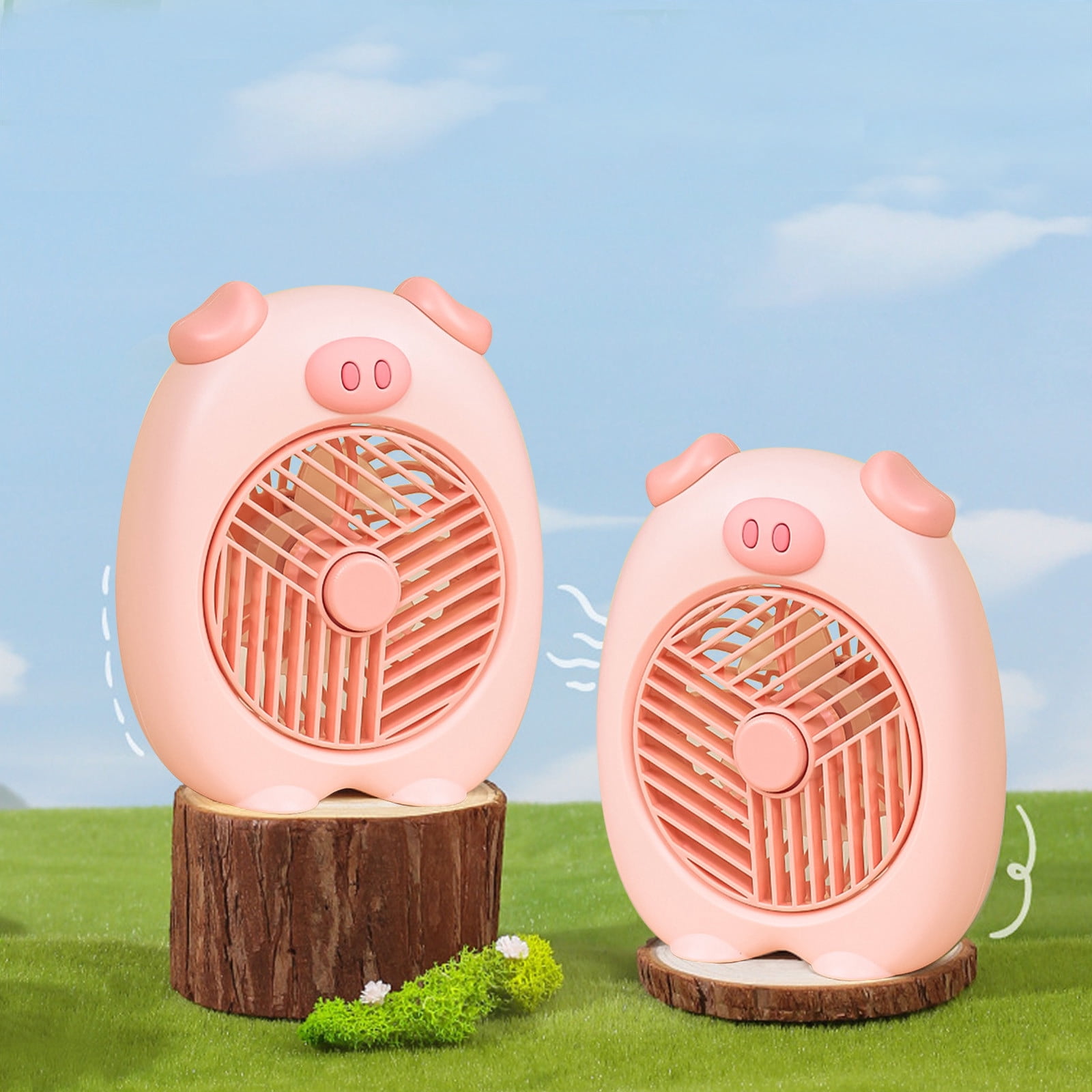 CheAAlet Moe Pie Spinning Music Desktop Fan, Mute High Wind Power USB Electric Fan, Cute Plastic Mini Desk Fan for Students, Rechargeable Battery-Operated Handheld Fan.