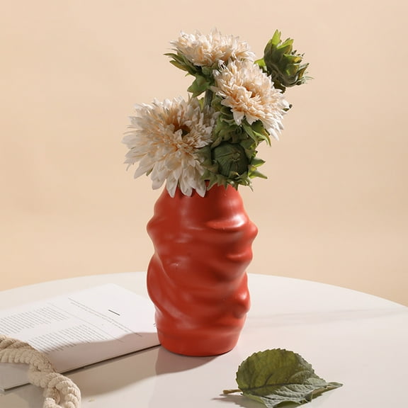CheAAlet Multifunctional Red Plastic Imitation Glazed Vase for Living Room, TV Cabinet Flower Arrangement - Durable and Decorative Dried/Fresh Flower Holder, 8.1x3.5in
