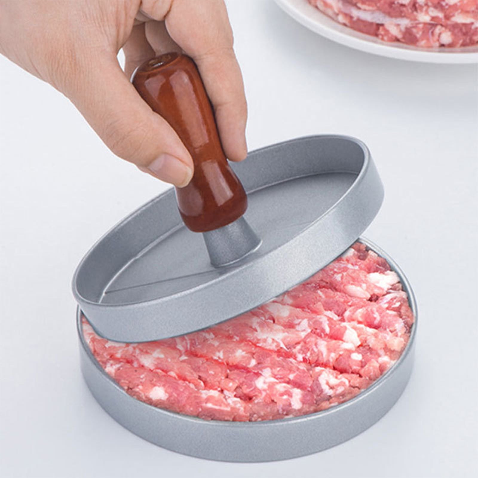 CheAAlet Non-Stick Coated Burger Press, Stainless Steel Hamburger Maker, Wood Handle Meat Press Mould, Multi-Stripe Patty forming Tool