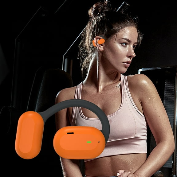 CheAAlet Open Ear Headphones 2023 Version, Conduction Headphones Bluetooth 5.3 Accuse Control Wireless Earbuds, Dual 16.2mm Drivers Deep Bass Orange