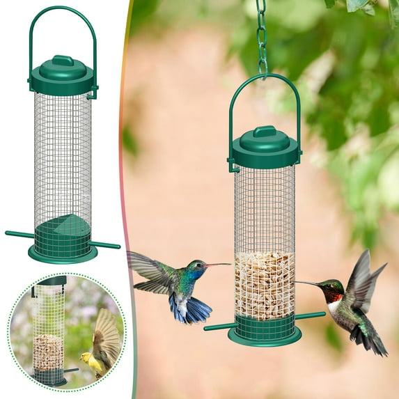 CheAAlet Outdoor Iron Mesh Bird Feeder - Suspended Automatic Feeder with Large Capacity - Safe for Birds - Easy to Hang in Gardens & Outdoors
