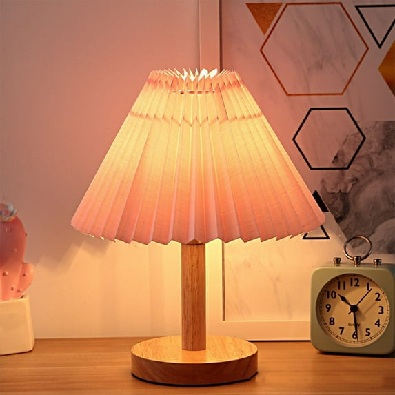 CheAAlet Pleated Lamps for Nightstand, Cute Small Table Lamp Nightstand Lamp, Mini Bedside Lamp for Bedroom Living Room Small Spaces, Small Table Lamp, with LED Bulb(single-color warm light)