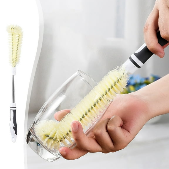 CheAAlet Retractable Water Bottle Brush with Unique Curved Bristles, Multi-purpose Cleaning Brush for Glassware and Baby Bottles, Dishwasher Safe, Hanging Handle Bottle Cleaner Brush