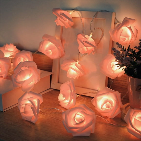 CheAAlet Rose Flower String Lights 20 LED Battery Operated Romantic Rose Lights Artificial Flowers Garland Led Lights for Valentine's Day Wedding indoor Outdoor Pink