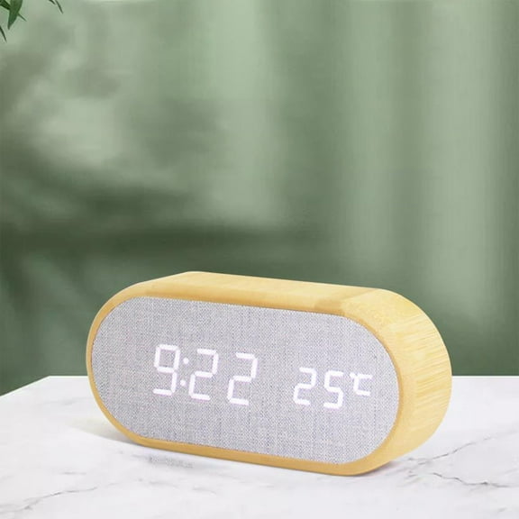 CheAAlet Round Wooden Digital Alarm Clock with 4 Adjustable Alarms & Dimmer - USB or Battery Powered for Bedroom, Bedside & Desk Decor White