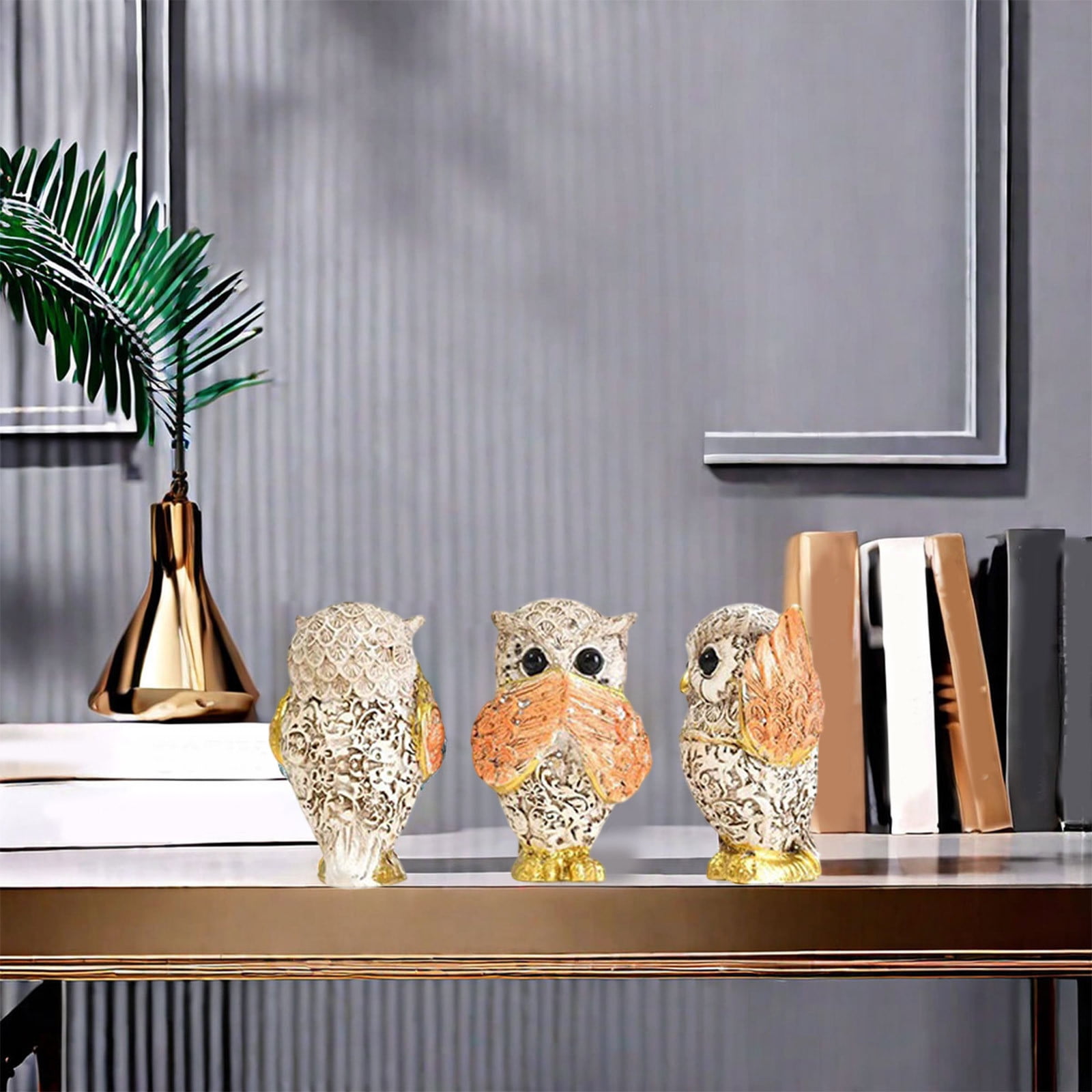 CheAAlet Set of 3 Resin Owl Figurines - Hear No See-no Speak-no Evil