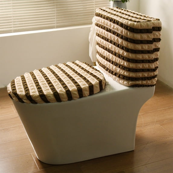 CheAAlet Split Toilet Cover High Tank Models Elastic Fabric Universal Household All Season Toilet Seat Cover Coffee