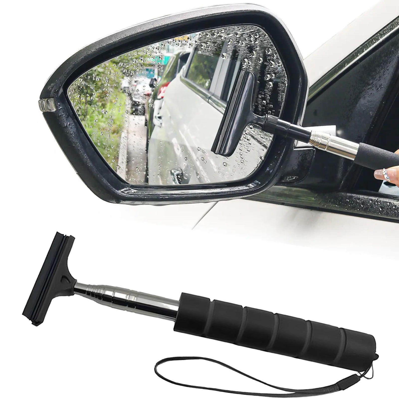 The Rearview Mirror Wiper Is Blue|Mini Car Rearview Wiper Water Cleaner Telescopic Long Handle Portable Cleaning Tool Shower Doors Car Window Glass Car Acce