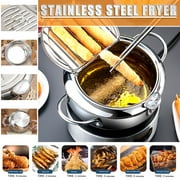 CheAAlet Stainless Steel Mini Fryer with Temperature Control, Household Deep Fryer Strainer Design, Multi-Purpose Kitchen Fryer for Fry Lovers, Induction Friendly Small Capacity Fryer