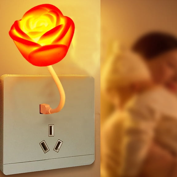COFEST Portable USB Rose Night Light - Modern Design, Functional, Easy to Use, Perfect for Bedroom, Bathroom, Nursery, Valentine's Day Gift Red