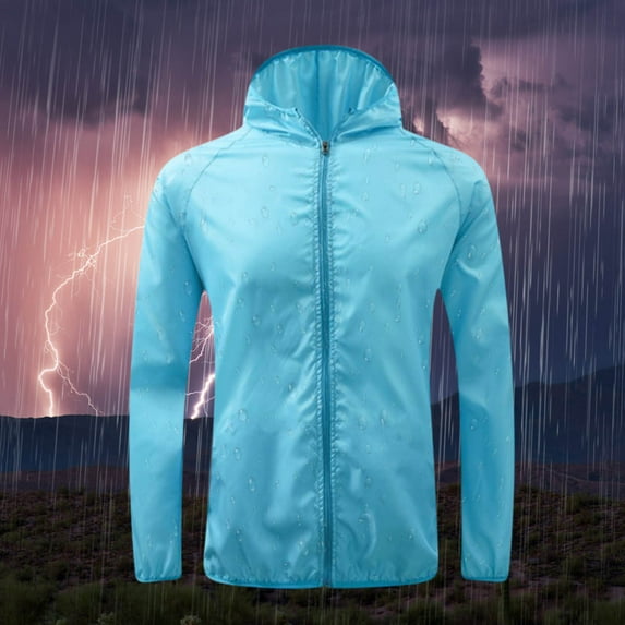 CheAAlet Women's Lightweight Breathable Raincoat Jacket with Hood - Outdoor Waterproof Coat for Sports & Activities Sky Blue