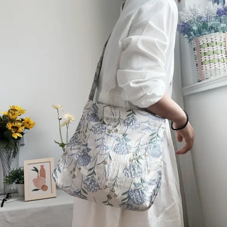 CheShi Vintage Purple Flower Women Shoulder Bag Jacquard Fabric Ladies Underarm Messenger Bags Female Girls Small Tote Purse Handbags Walmart