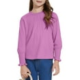thumbnail image 1 of Cheap Kids Shirts Girls Tops Pleated Trim Long Sleeve Top Casual Crew Neck Pullover Tees Solid Color Blouse Shirt, 1 of 9