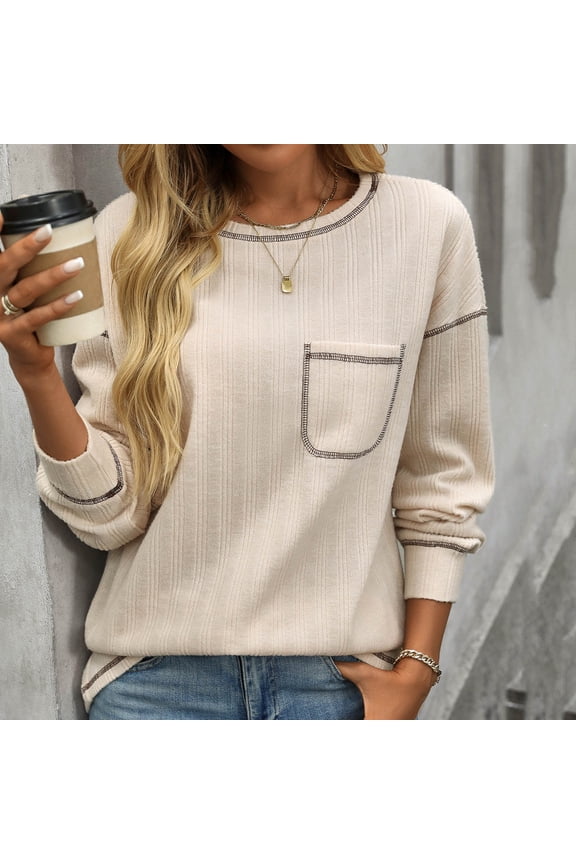 Crew Neck Sweatshirts Unisex Hoodies for Women Pullover Grey Crewneck Sweatshirt Women Ribbed Tops