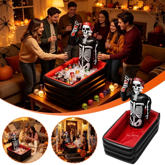 Cheap Halloween Decorations Clearance Oudoor Indoor -- Halloween Inflatable Skull Ice Bucket 40-Gallon Inflatable Pirate Skeleton Cooler For Halloween