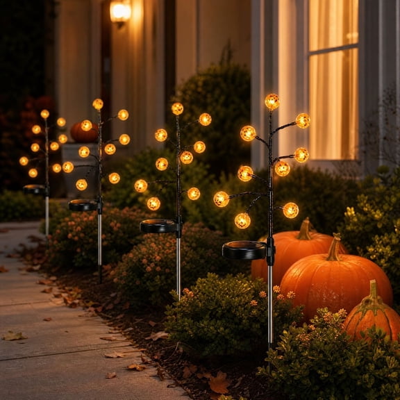 Cheap Halloween Decorations Oudoor Indoor -- Halloween Solar Pumpkin Stake Lights LED Pumpkin Face Tree Lights Waterproof Solar Powered Garden Lights Outdoor Halloween Decorations For Yard