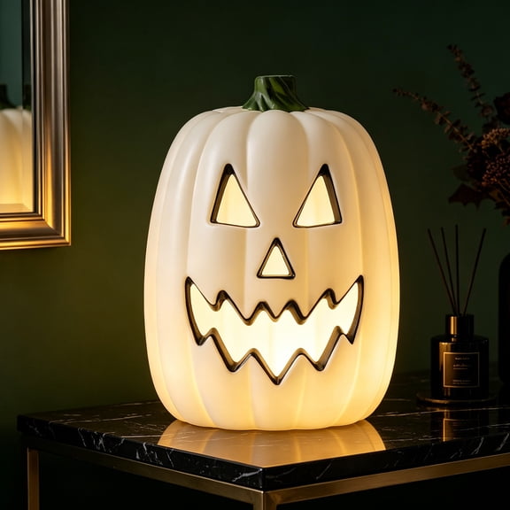 Cheap Halloween Decorations Saving Oudoor Indoor -- 16 Inch Border Halloween Luminous Hollow Pumpkin Hanging (White)