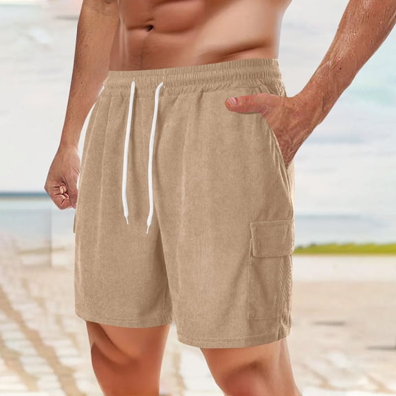 Cheap Mens Shorts Men Cargo Shorts Elastic Waist Utility Shorts Men's Big and Tall Shorts Mens Shorts Elastic Waistband, Khaki, S