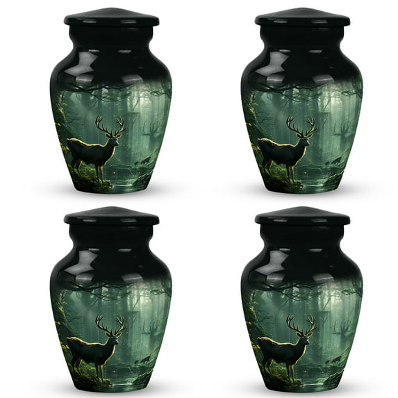 Cheap Mini Urns - Dear In Mysterious Forest Design - 3-Inch Set Of 4 Urns - Small Cremains Keepsakes - Adult Females & Males - Mini Urns For Human Ashes Keepsake - Ashes Urn Adult