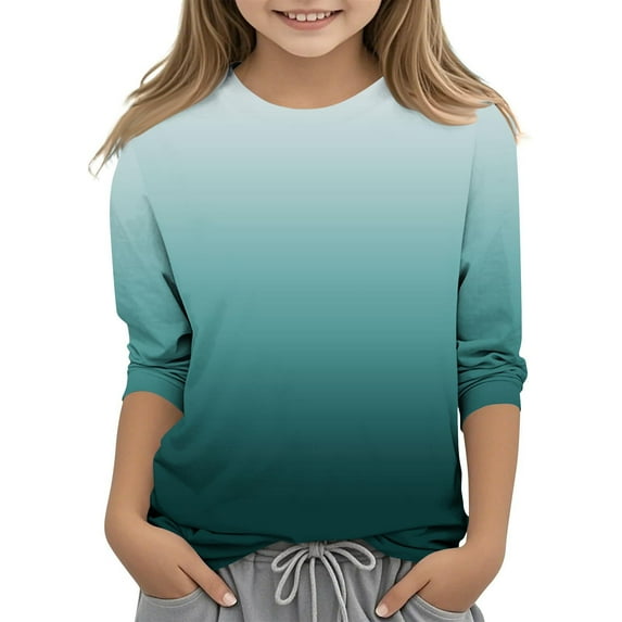 Cheap Items Children's Tshirt Fashion Gradient Color Shirt 3/4 Sleeve Blouse Round Neck Tops Shirts Three Quarter Length Sleeve Blouse