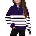 thumbnail image 1 of Cheap Items Long Sleeve Sweatshirt for Girls Striped Block Shirt 1/2 Zip up Pullover Pocket Shirts Trendy Tops with Thumb Holes, 1 of 5