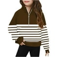 thumbnail image 1 of Cheap Items Long Sleeve Sweatshirt for Girls Striped Block Shirt 1/2 Zip up Pullover Pocket Shirts Trendy Tops with Thumb Holes, 1 of 5