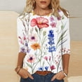 thumbnail image 1 of Cheap Sale Items Three Quarter Length Sleeve T Shirts for Women Floral Plant Print Tops Casual Round Neck Tees Pullover Tshirt Blouse Top, 1 of 5
