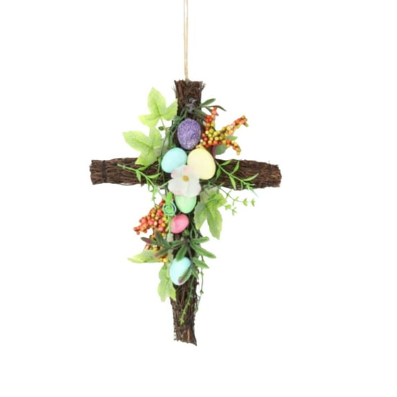 Cheap Stuff Christmas Easter Cross Wreath 30cm Religious Holiday Decoration Rustic Hanging Wreath for Front Door Wall Indoor Outdoor Home Church Decor Memorial Graveyard Ornament