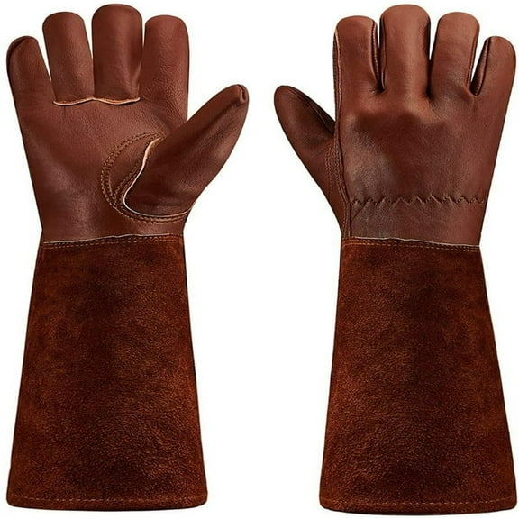 Cheap Stuff Thorn Proof Gardening Gloves for Men & Women, Long Cuff Leather Work Gloves, Durable & Breathable for Rose Pruning, Yard Work, Landscaping, Medium, Brown