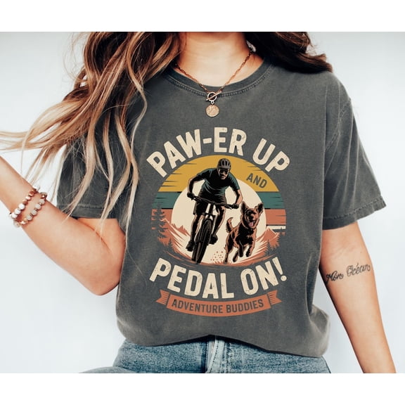 Mountain Bike Dog Retro Cycling Graphic Tee Outdoor Trail Illustration Comfort Colors Unisex Cotton T-Shirt, Size S-3XL