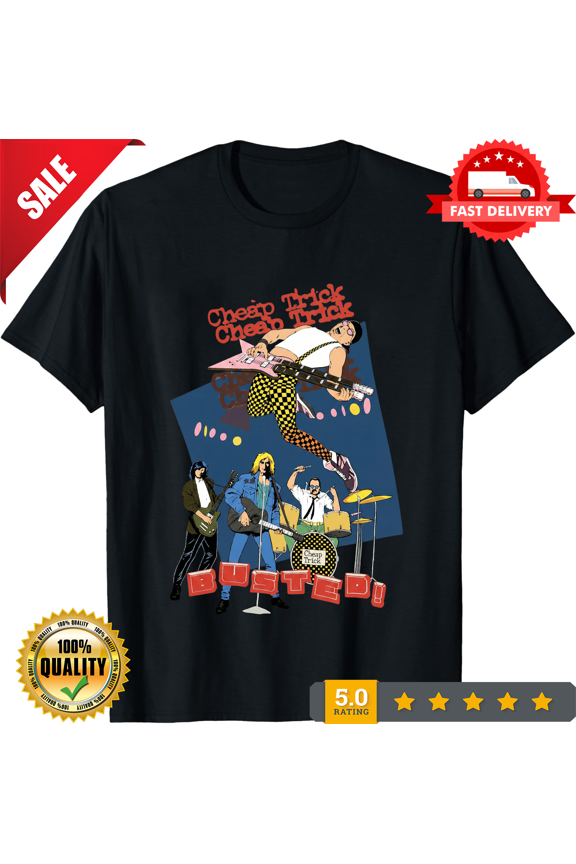 Cheap Trick Busted Tour Black Short Sleeve Concert Black All Size Men's Shirt, CROWD FAVORIT-TH77139