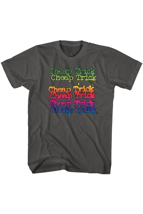 Cheap Trick Rainbow Stacked Logo Smoke Adult T-Shirt