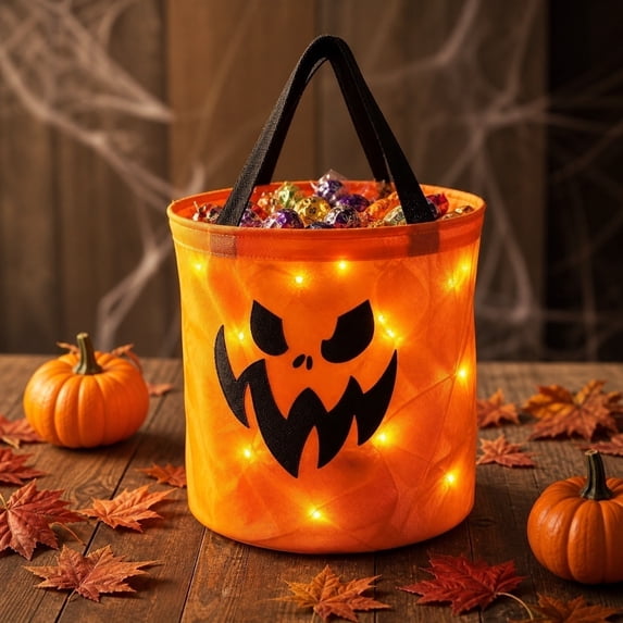 Cheapark 1 Pack 9.8 x 11.8 In Glowing Halloween Candy Bag, Light Up Trick Or Treat Tote, Luminous Goody Sack Trick Or Treating, Halloween Party Decor