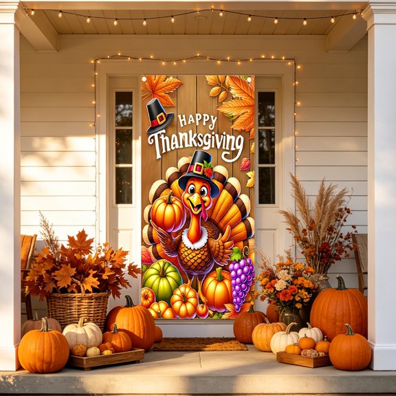 Cheapark 1 Piece Thanksgiving Door Cover Curtain 70.87 x 35.43 Inch, Maple Leaf Pumpkin Pattern Door Decor, Home Entryway Holiday Party Decoration Drape Gift