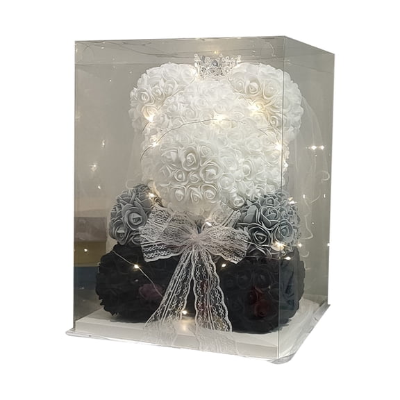 Cheapark 10 Inch Valentines Day Rose Teddy Bear - Artificial Flower Gift Bear with LED Lights, Comes in Transparent Gift Box for