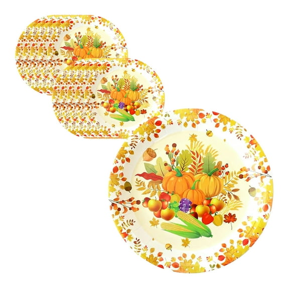 Cheapark 10-Piece Happy Thanksgiving Tableware Set - Autumn Harvests Pattern Disposable Plates, Perfect For Fall Thanksgiving Dinner, Bbq & Picnics, Convenient Party Supplies