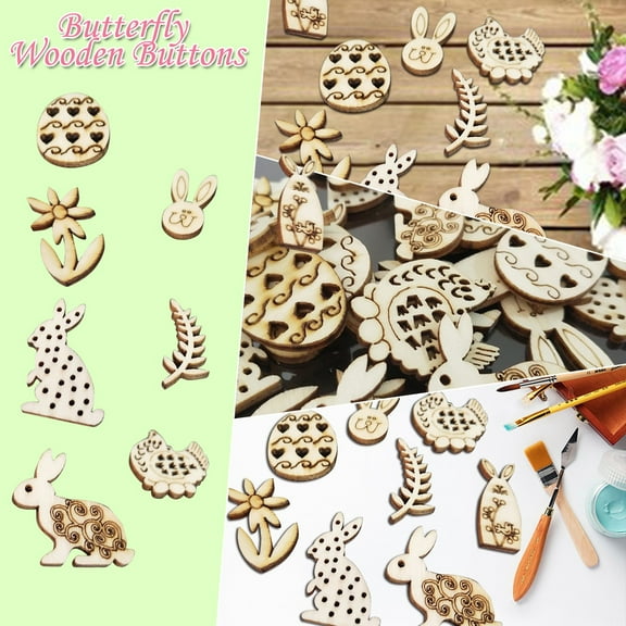 Cheapark 100 Unfinished Wood Easter Ornaments Eggs Bunny Shape Cutouts with Holes